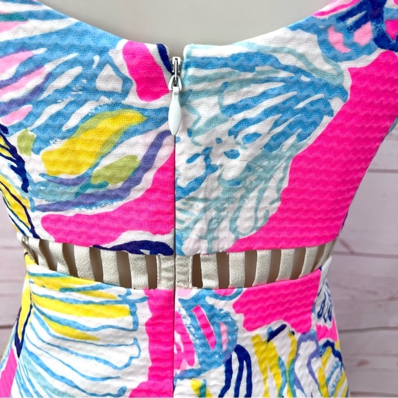 Lilly Pulitzer Iggy Kir Royal Pink Swept By The Tides Cut Out Waist Shift Dress - Picture 8 of 11